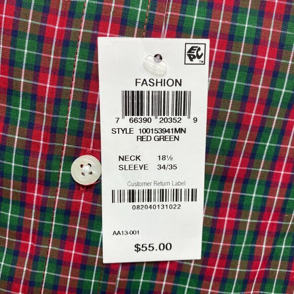 Club Room Shirt Mens 18.5 Red Green Long Sleeve Button Down NWT $55 - Picture 4 of 4